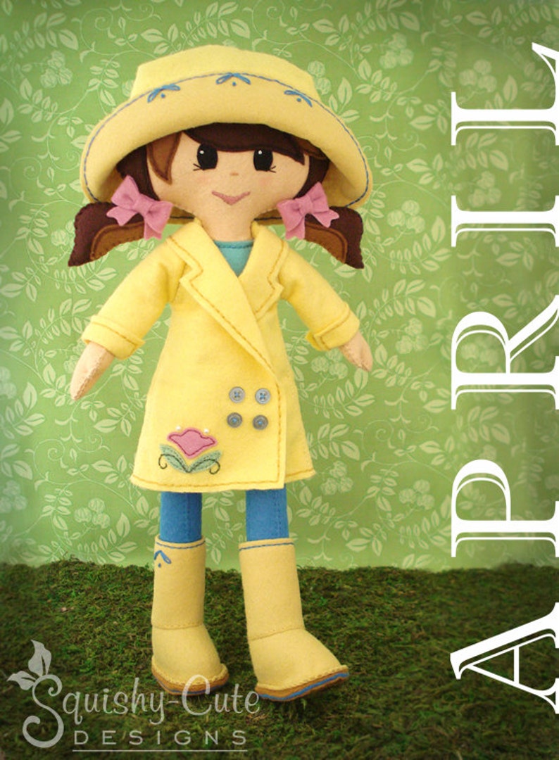 Doll Sewing Pattern PDF Felt Rag Doll Pattern Includes Doll Clothes Patterns April the Spring Doll image 2