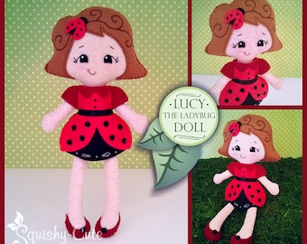 Doll Sewing Pattern PDF - Felt Rag Doll Pattern - Lucy the Ladybug Doll