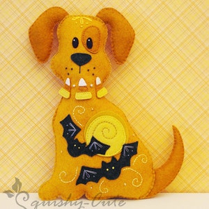 Dog Stuffed Animal Pattern - Felt Plushie Sewing Pattern & Tutorial - Spooky the Halloween Dog - Halloween Embroidery Pattern PDF