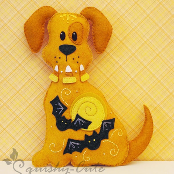 Dog Stuffed Animal Pattern - Felt Plushie Sewing Pattern & Tutorial - Spooky the Halloween Dog - Halloween Embroidery Pattern PDF