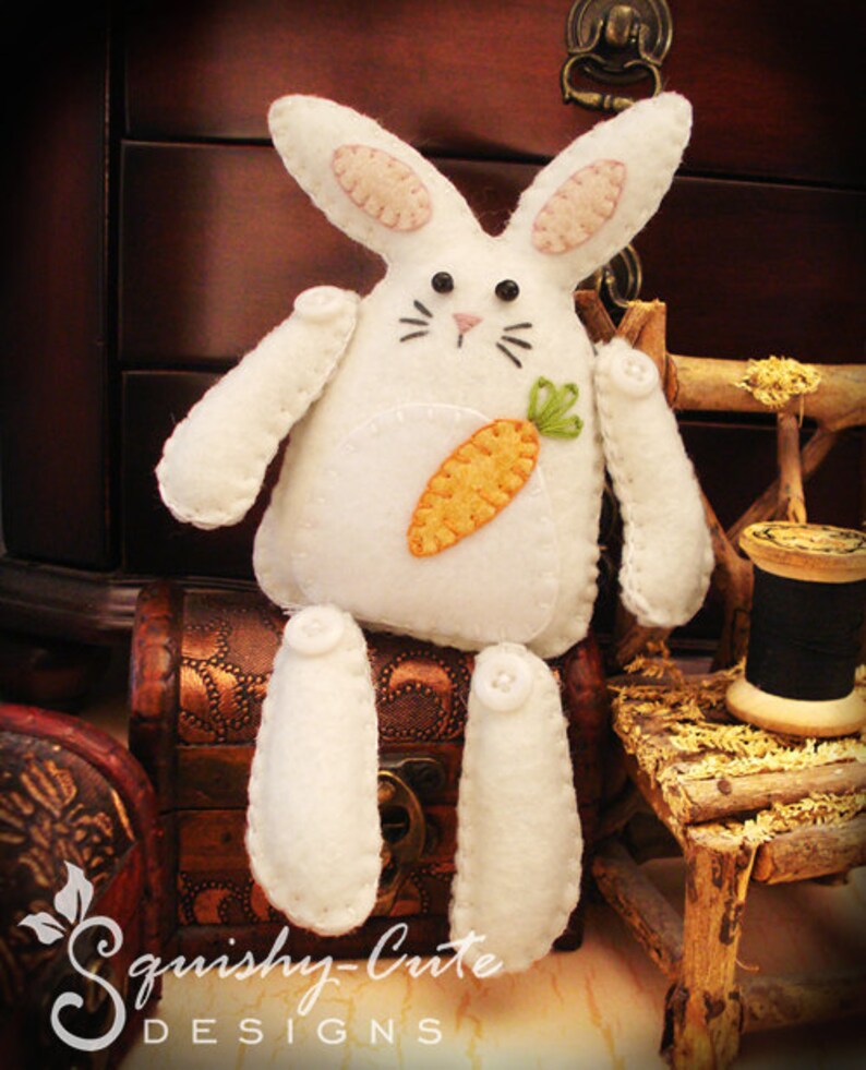 Bunny Sewing Pattern PDF Stuffed Animal Felt Plushie Flopsy the Rustic Bunny image 2