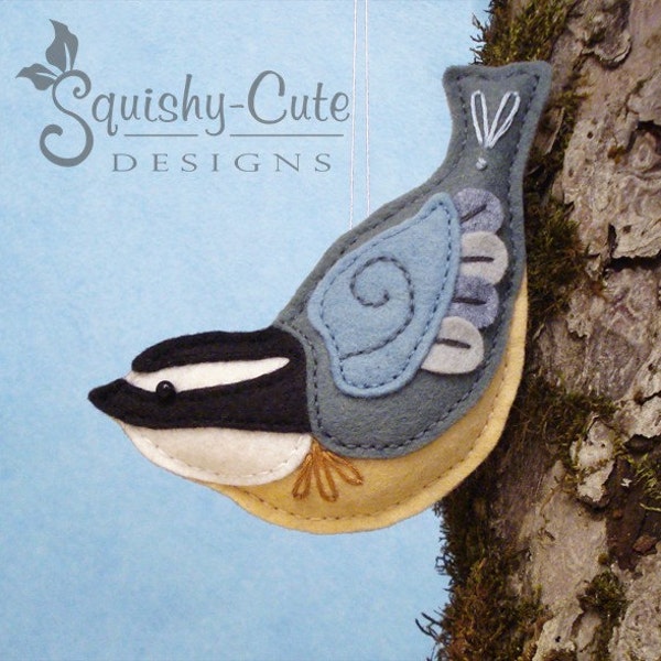 Nuthatch Sewing Pattern PDF - Backyard Bird Stuffed Ornament - Felt Plushie - Norman the Nuthatch - Instant Download