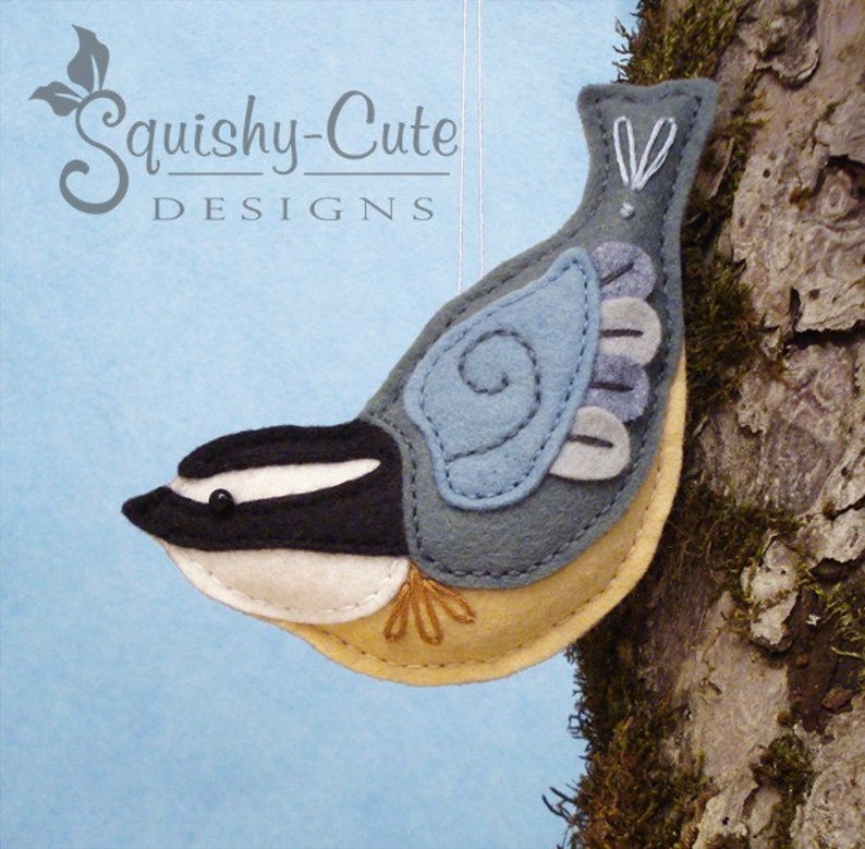 Nuthatch Sewing Pattern PDF Backyard Bird Stuffed Ornament Felt Plushie Norman the Nuthatch Instant Download image 1