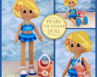 Pop naaipatroon PDF - Vilt Rag Doll Patroon - Inclusief poppenkledingpatronen - Pearl the Summer Doll