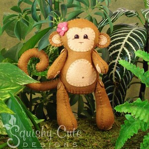 Monkey Sewing Pattern PDF Jungle Stuffed Animal Felt Plushie Mango the Monkey Instant Download image 2