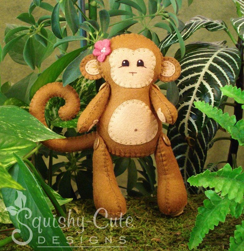 Monkey Sewing Pattern PDF Jungle Stuffed Animal Felt Plushie Mango the Monkey Instant Download image 2