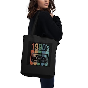 Retro 90s Cassette Tape Canvas Tote Bag • Vintage Music Lover Gift • Eco Reusable Grunge Shoulder Bag
