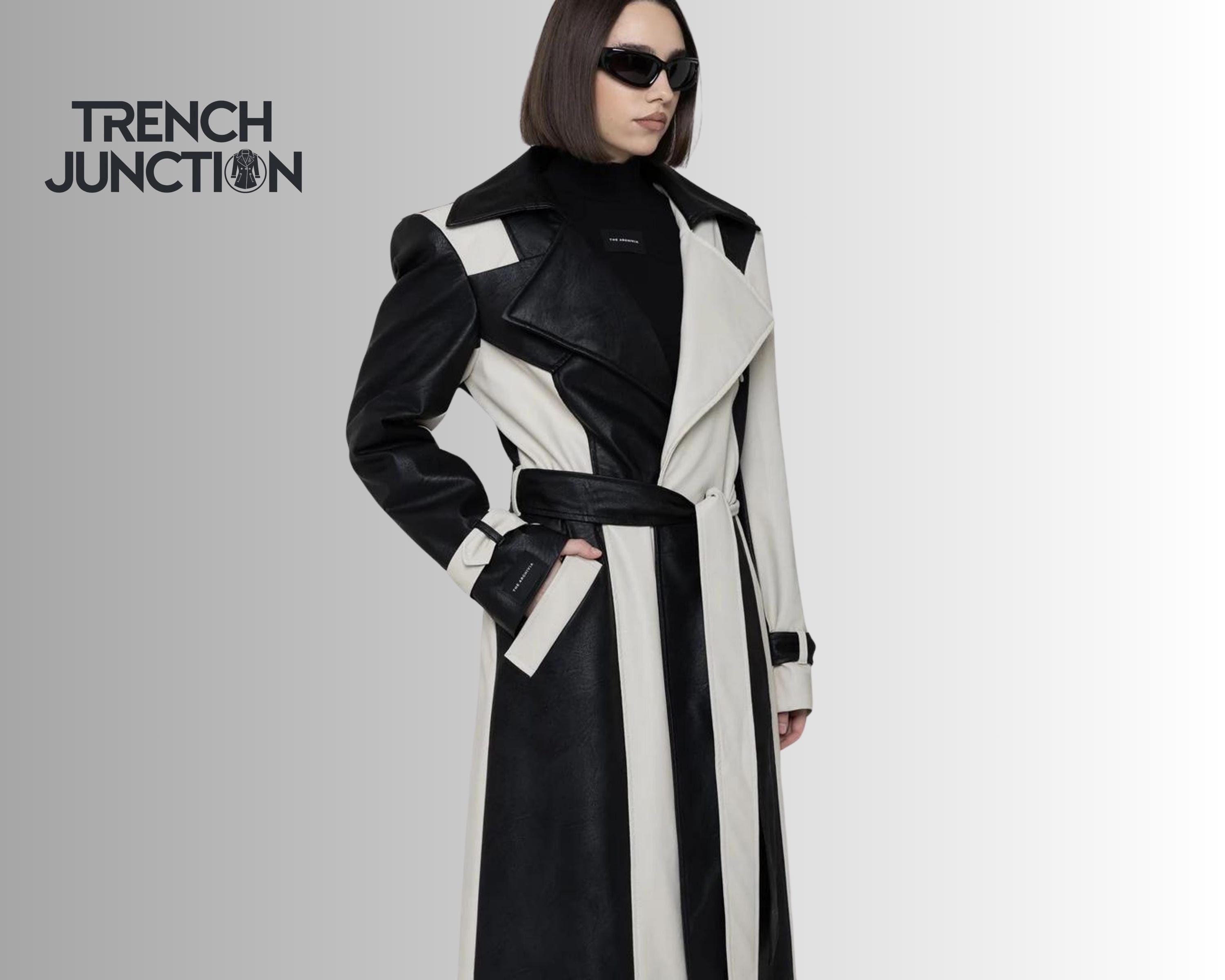 Women Handmade Lambskin Leather Trench Coat | Full Length Two Tone Casual Long Coat, Women Vintage 1980's Leather Trench coat, Retro Maxi