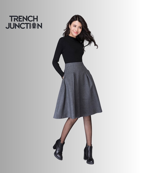 Laagjes Rok Dames Rokjes Winter Grijze Wollen Rok, Herfst/winter