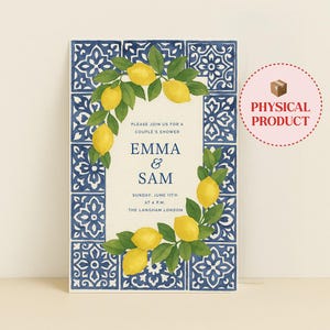Invito per coppia con piastrelle color limone – Invito estivo mediterraneo stampabile o stampato – Biglietto di nozze a tema Amalfi