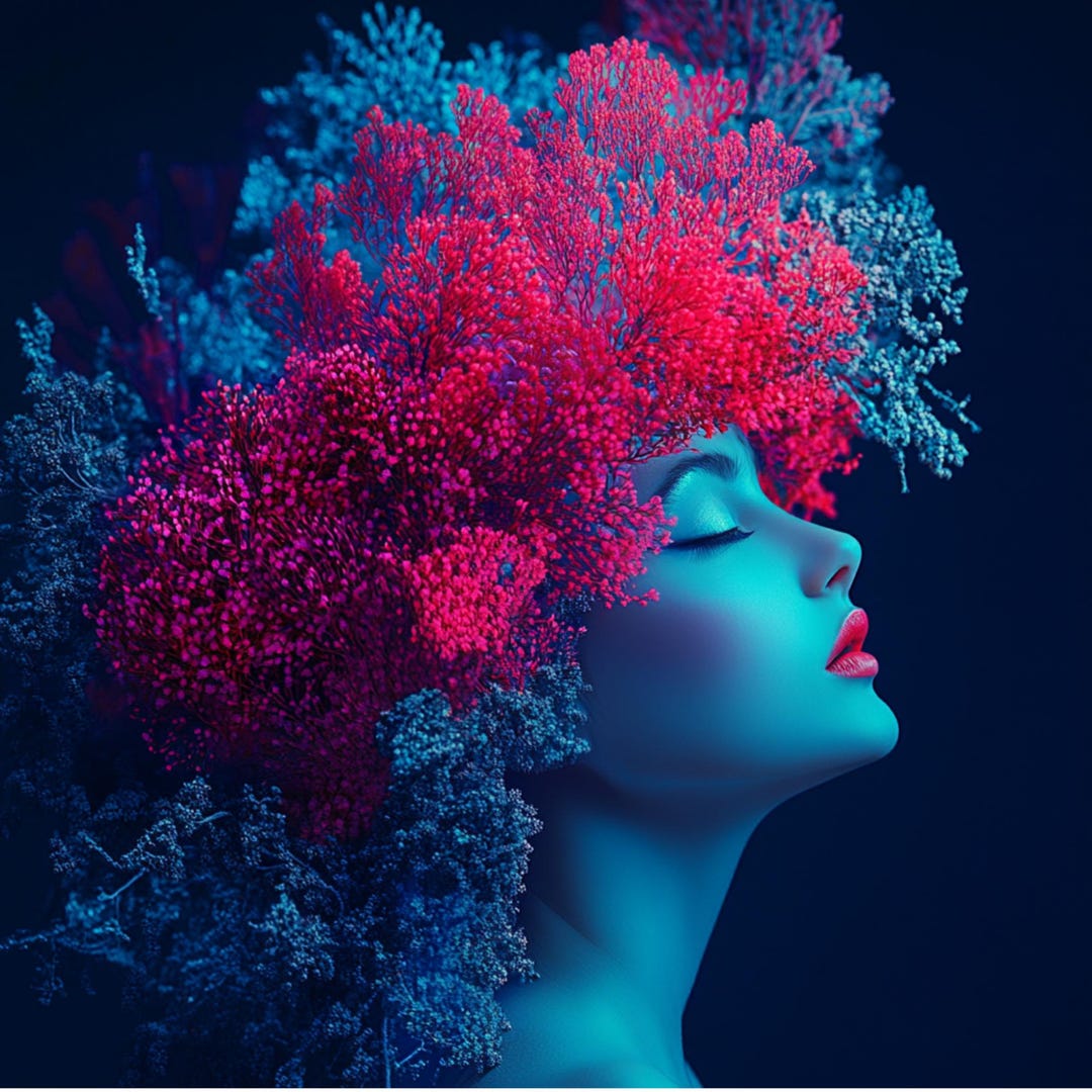 Coral Woman Portrait Art Print, Contemporary Home Decor - Etsy