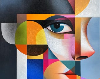 Modern Art square Poster, Geometric Wall print, Colorful Home Art, Contemporary abstarct portrait Decor