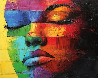 Colorful Woman Portrait, Abstract Face Painting, Modern Wall Art, Expressionist Artwork