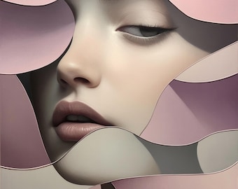 Abstract Woman Face Art Print, Pink Minimalist Decor