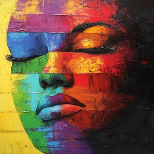 Colorful Art Poster for Home Decor, Afro American woman Portrait, Modern Bedroom Wall Art, Rainbow art