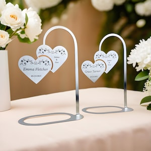 Luxury metal heart shaped stand, couples name sign table, wedding favor, metal sign guest, save the date favor, engraved table sign