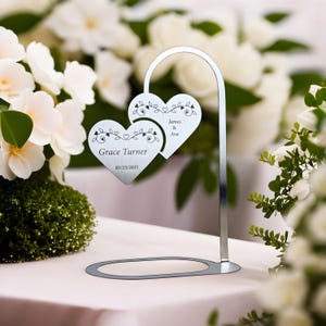 Metal wedding place stand, luxury heart wedding centerpiece, event table decor, guest table sign, table assignment, bridal shower tag