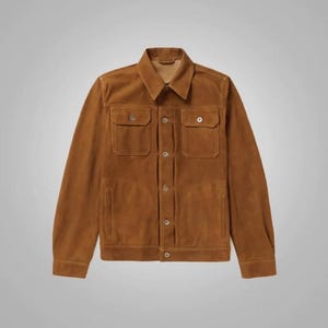 Hellbraune Wildlederjacke im Trucker Style