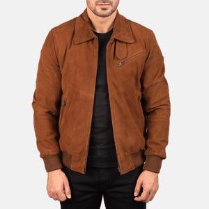 Western Style Men&#39;s Suede leather Jacket  with Collar Button