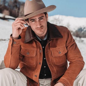 Western Style Men&#39;s leather Jacket with leather collar
