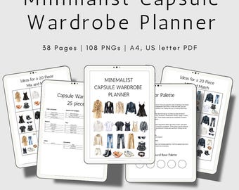 Minimalist Capsule Wardrobe Planner | Fashion Clipart | 108 PNGs 38 Page Planner | A4 & US Letter PDF