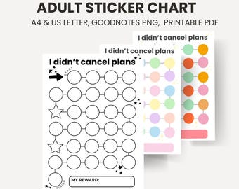 Tabella degli adesivi per adulti / Monitoraggio delle abitudini / Non ho annullato i piani / PDF stampabile, GoodNotes digitale PNG / Bianco e nero / Versioni a colori / A4 / USA