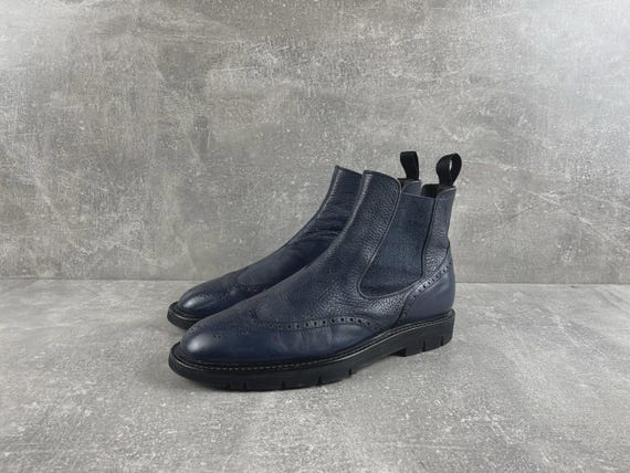 Neil Barrett BluBarrett Made in Italy Navy Blue Leather Chelsea Boots Size 6