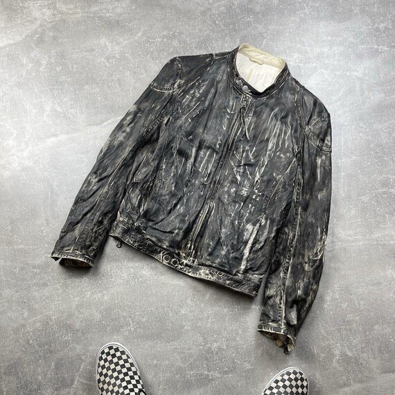 Vintage Archive Avant Garde Black / White Leather Zip Faded Biker