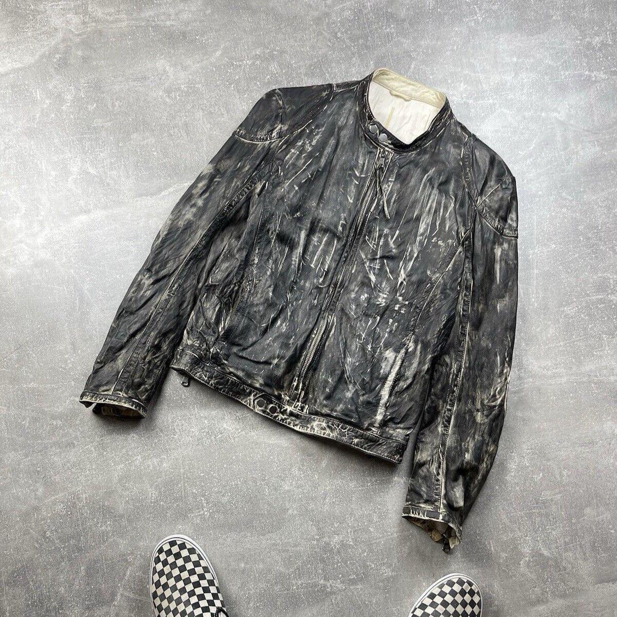 ジャケット・アウター VINTAGE leather jacket archive ma-1 Vintage Archive Avant Garde Black / White Leather Zip Faded