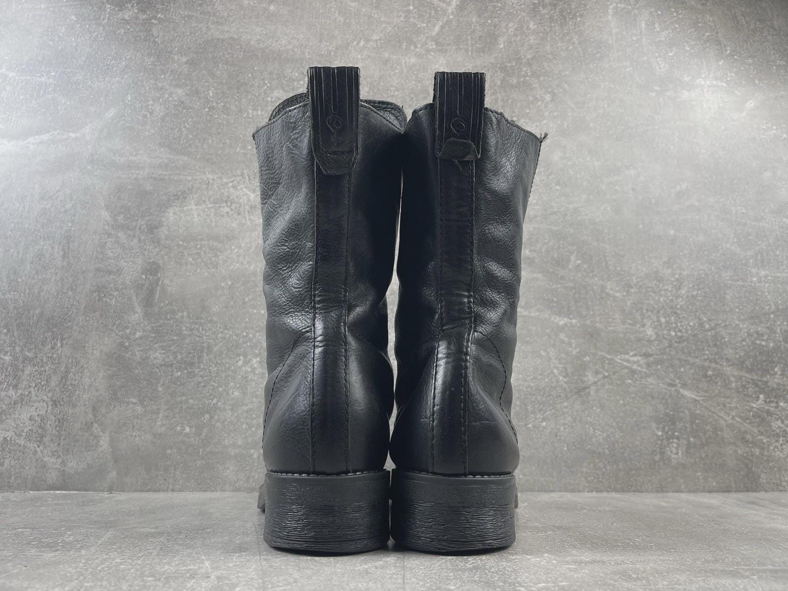 Vintage Black Leather Studded Zipper Boots | Punk Goth Y2K Mid 
