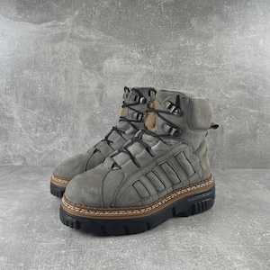Bulldozer Y2K Grey Suede Leather Chunky Combat Platform Boots Sz 40 Made in IT