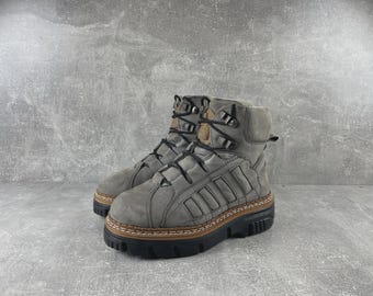Bulldozer Y2K Grey Suede Leather Chunky Combat Platform Boots Sz 40 Made in IT