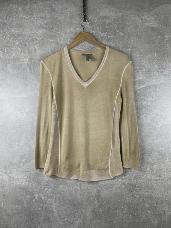 Bottega Veneta, Bottega Veneta V Neck Knit Sweater Early 2000s Beige Size 36