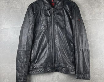 Strellson Black Genuine Motorcycle Leather Zip Jacket Size L