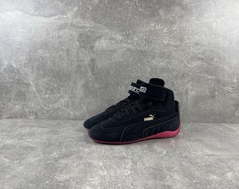 Vintage PUMA Damen Sparco Fahrer Wildleder Schwarz Hallo Sneakers Schuhe Größe US5.5 / 37.5
