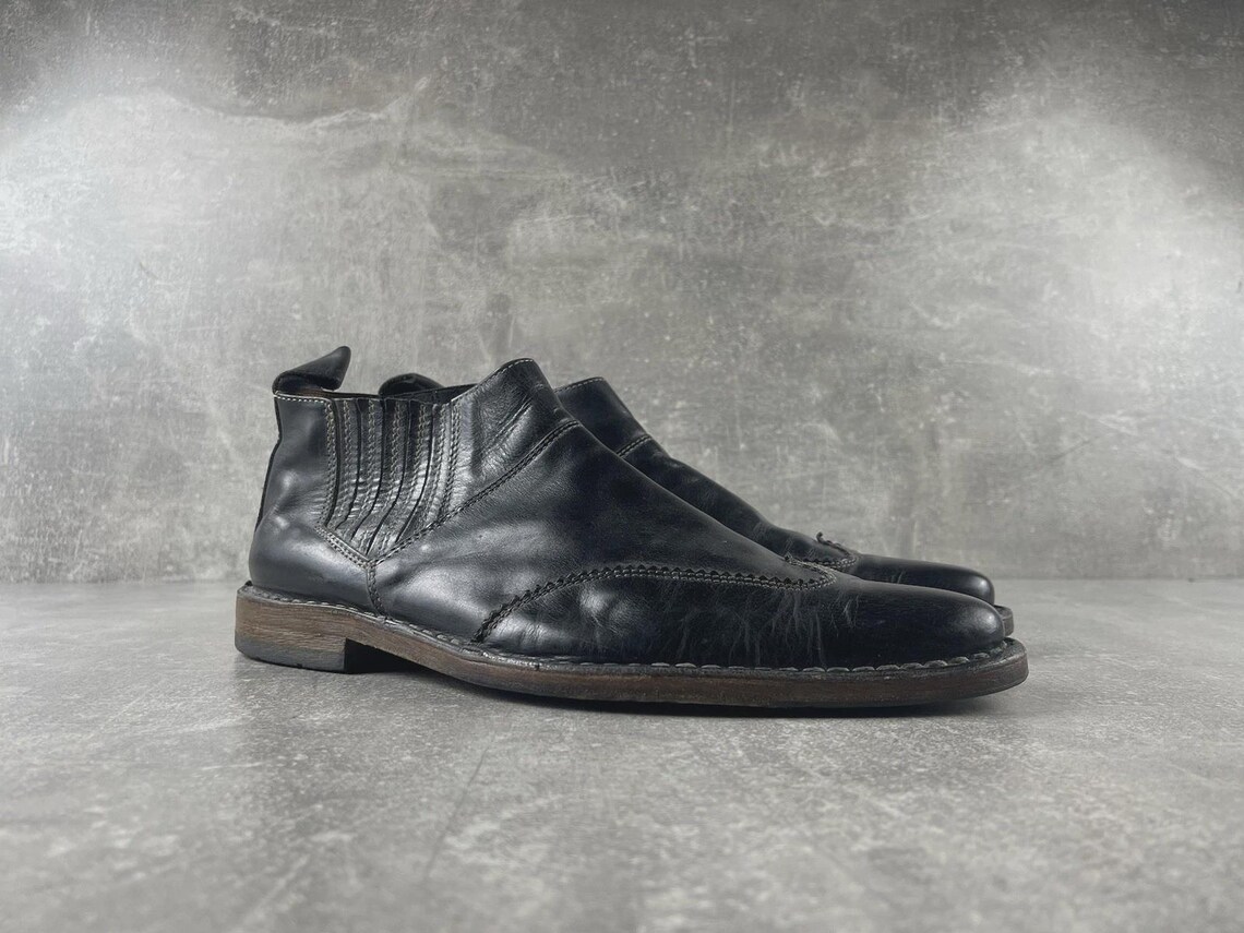 MOMA Vintage Artisan Black Leather Chelsea Ankle Boots Size EU 41 Made in Italy, foto 2 di 5