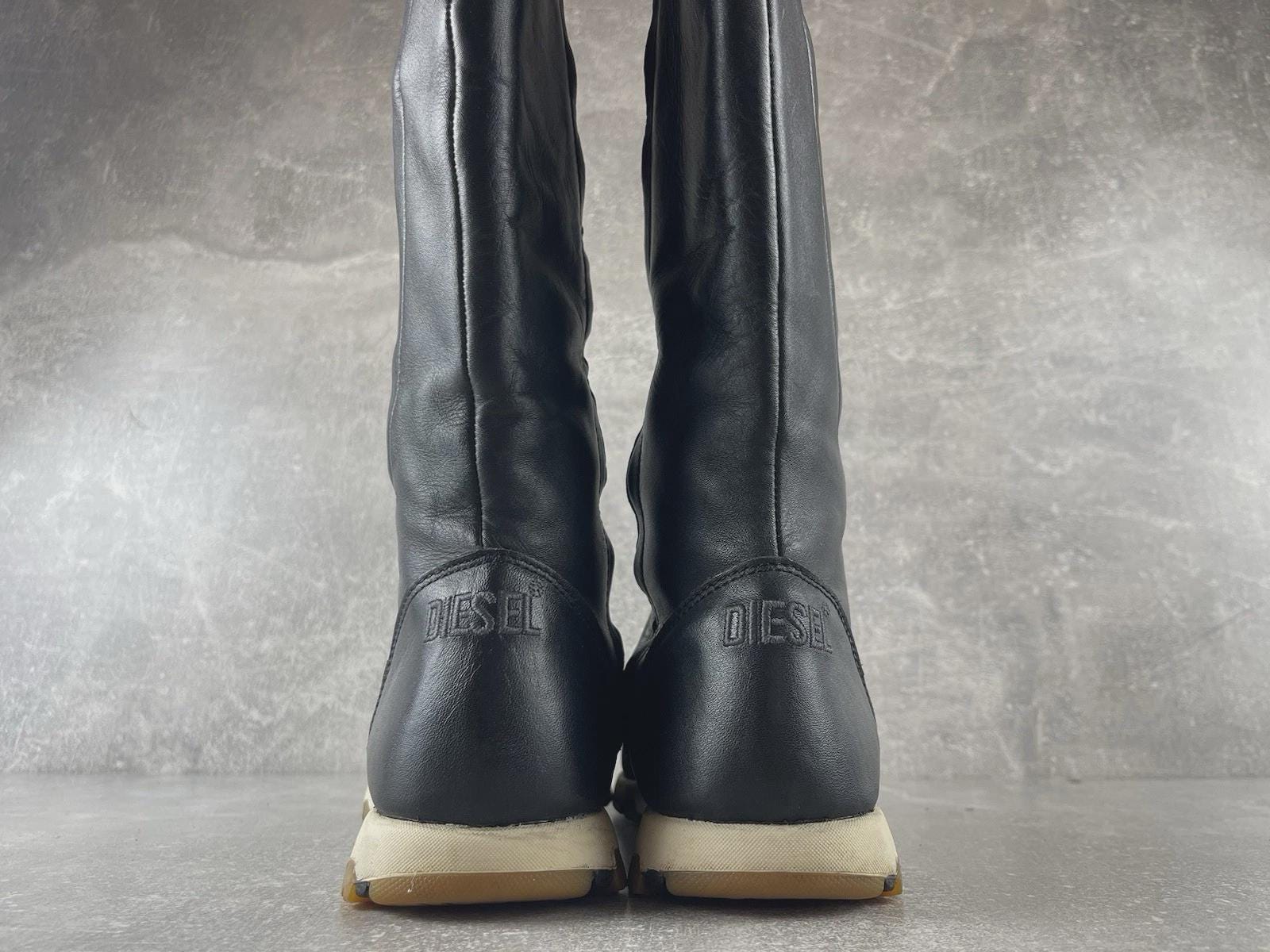 Diesel Vintage Archives Y2K Leather Tall Boots Black Size EU 39 US 