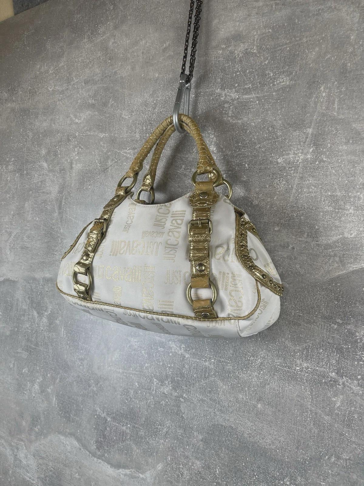 Sac Vintage JUST Cavalli En Toile Et Faux Cuir - épaule, Vert/beige, Perles, Années 80/90
