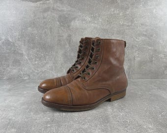 New Wellington Shearling Lined Leather Combat Boots Brown Size 41.5 Made in IT 1990s