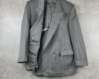 Yves Saint Laurent Diffusion Hommes Vintage Double-Breasted Wool Suit Gray Sz XL