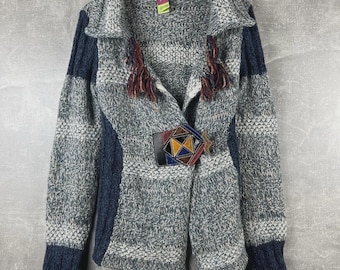 Save the Queen Knitted Y2K Cardigan Mohair / Wool Multicolor Sz M Made in Italy