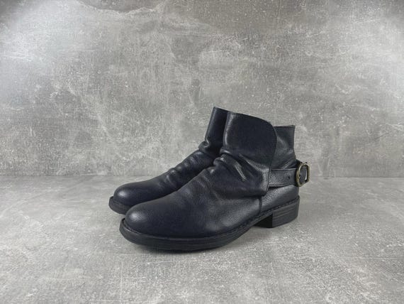 Florentini + Baker Women’s Artisan Navy Blue Leather Buckle Ankle Boots Size 39