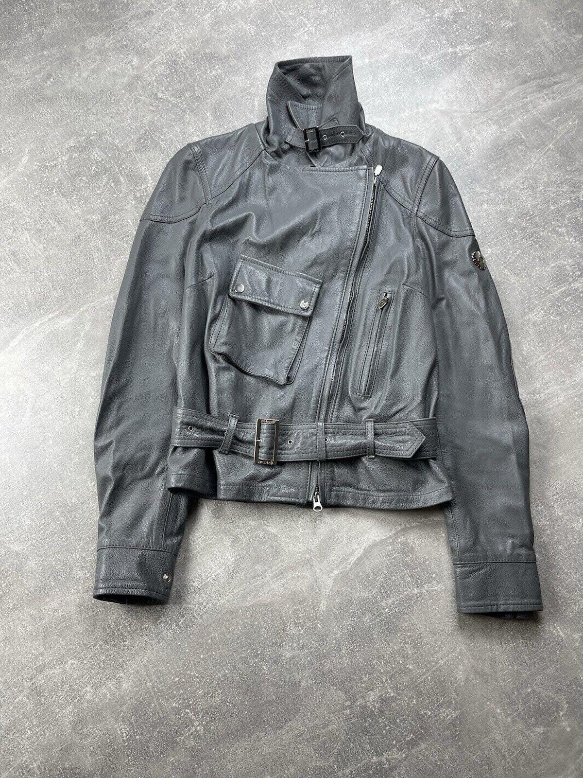 Belstaff Gold Label Vintage Women's Biker Belted Gray Leather