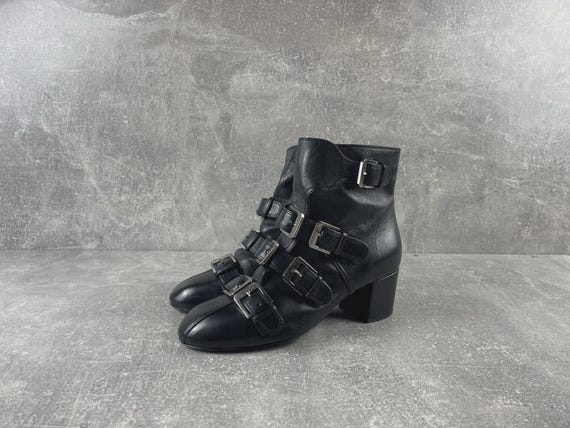 Laurence Dacade Paris Multi Buckle Belts Leather Ankle Boots Black Size 37 2000s