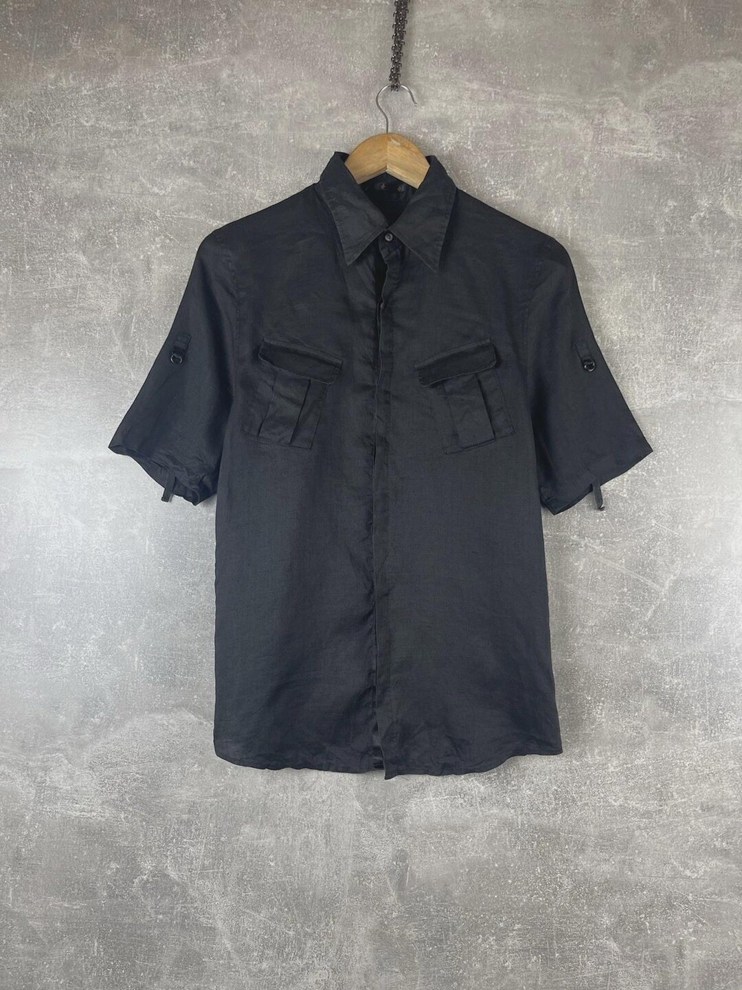 Ato Keisuke Imazaki Black Linen 46 Japan Made Short Sleeve Utility