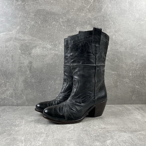 MOMA Italian Leather Dark Blue Heel Avant Garde Opium Vintage Boots Sz 38 Made in Italy