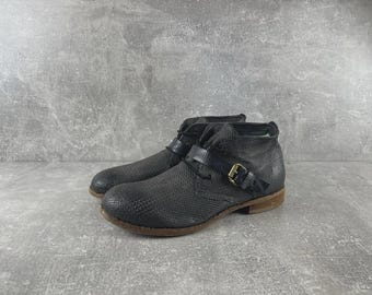 A.S.98 New Avant Garde Italian Textured Leather Buckle Ankle Boots Black Sz EU41