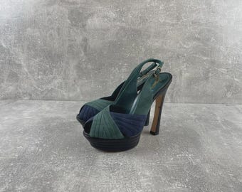 Yves Saint Laurent Archives 00s Platform Slingback Heels 38 Suede Shoes T.F. era 2000s