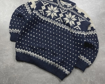 Jersey vintage de lana tejido a mano MECLAND Fair Isle, fabricado en Escocia, talla L.