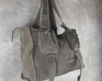 Fornarina Y2K Harajuku Vintage Corduroy Utility Shoulder Bag Beige 00s